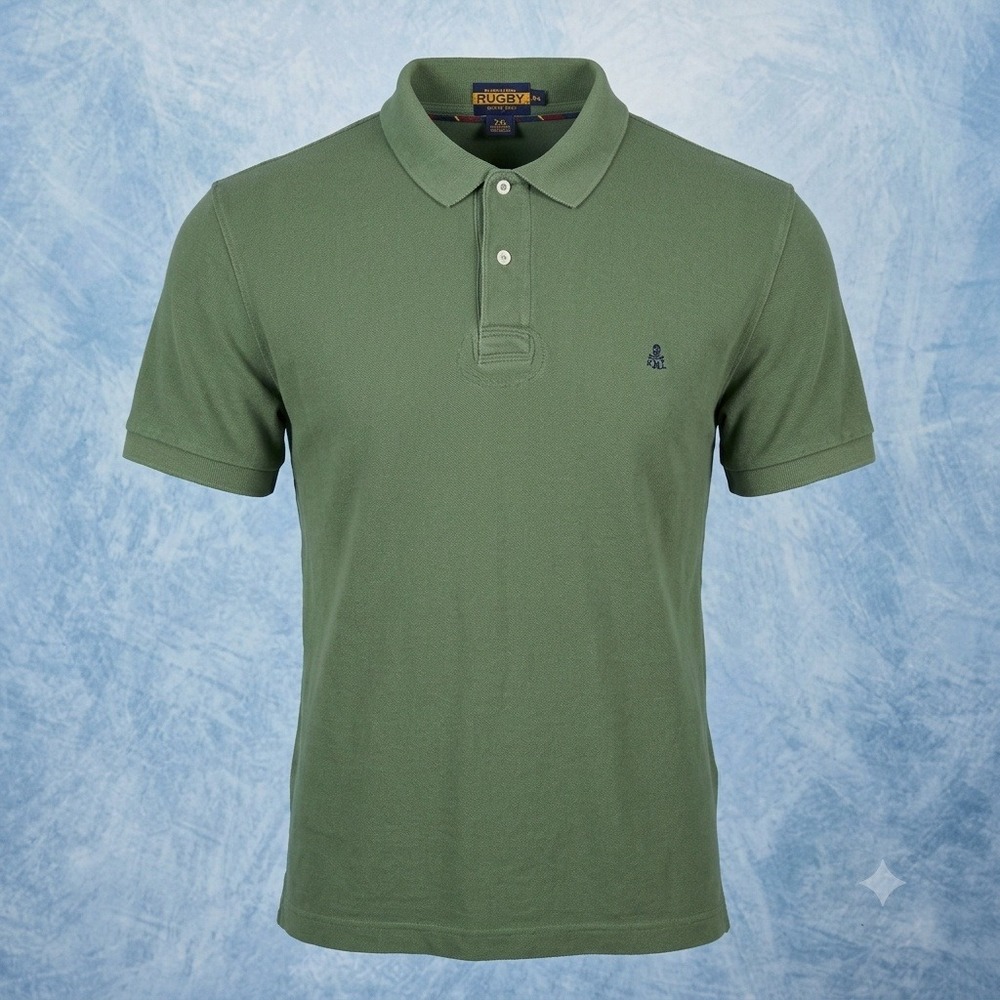 Ralph Lauren Rugby Mens XXL Green Skull Crossbones Pique Polo Shirt Short Sleeve